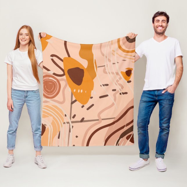 Boho Brown Tan Beige Orange Abstrakt Art Pattern Fleecedecke (Beispiel)