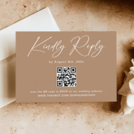 Boho Brown Taupe Wedding RSVP QR Code Begleitkarte