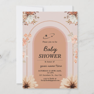 Boho brun crème Baby Girl Douche Invitation