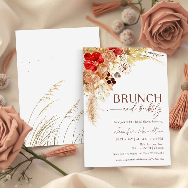 Boho Brunch und Bubbly | Terracotta-Brautparty Einladung (Von Creator hochgeladen)
