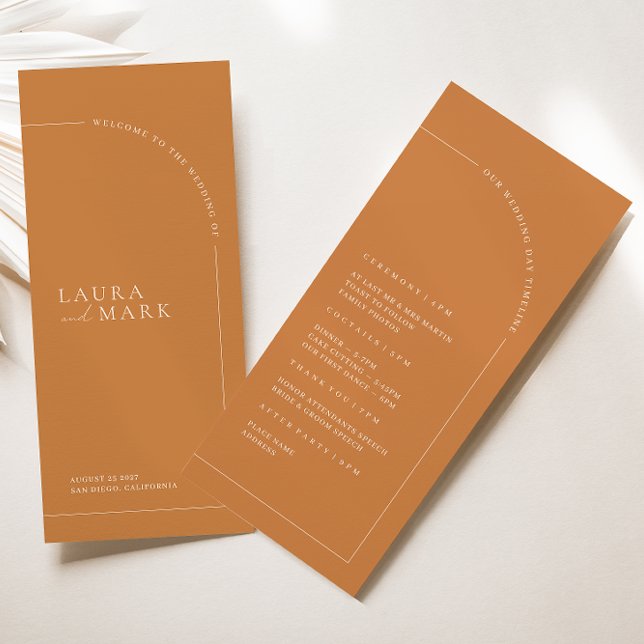 Boho Brunt Orange Arch Minimalistisch Wedding Prog (Von Creator hochgeladen)