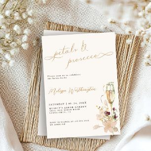 Boho Bubbly Blüten & Prosecco Schriftzug Brautdusc Einladung