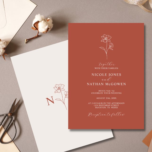 Boho Budget Terracotta Rust Blume Wedding | DIY Einladung (Von Creator hochgeladen)