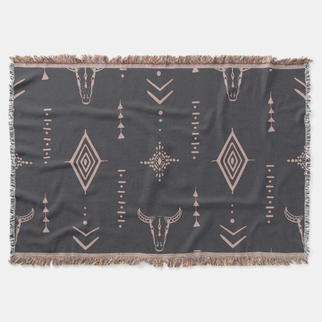 Boho-Büffelschädel, ethnisch nahtlos. Decke (Vorderseite)