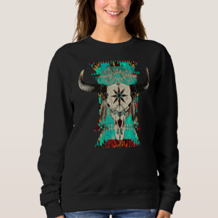Boho Bull Skull Turquoise Aztec Western Land Ro Sweatshirt