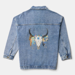 Boho Bull Skull Women's Denim Jacket Jeansjacke