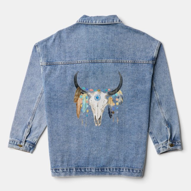 Boho Bull Skull Women's Denim Jacket Jeansjacke (Rückseite)
