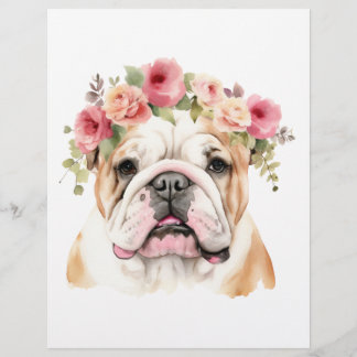 Boho Bulldog Blume Crown Watercolor Briefbogen