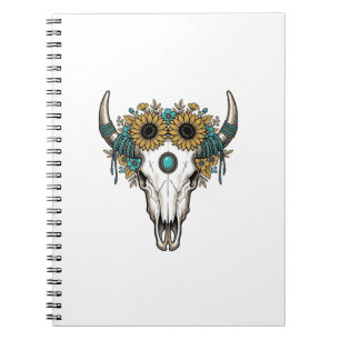 Boho Bullenschädel Sonnenblume Vintage Western Gra Notizblock
