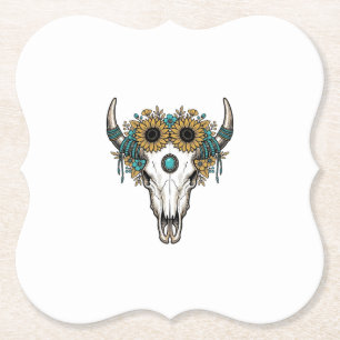 Boho Bullenschädel Sonnenblume Vintage Western Gra Untersetzer