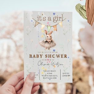 Boho Bunny Baby Shower Einladung mit floraler Verg