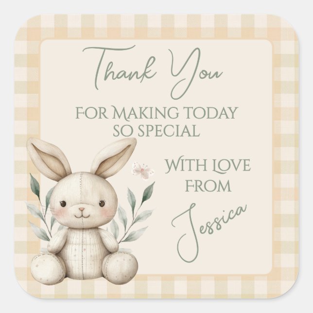 Boho Bunny Neutral Baby Duwer Gevor Quadratischer Aufkleber (Vorderseite)