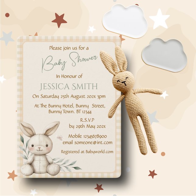Boho Bunny Neutral  Baby Shower Invitation Einladung (Von Creator hochgeladen)
