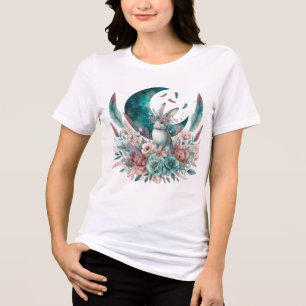 Boho Bunny T-Shirt mit Mond und Blumen Tri-Blend Shirt