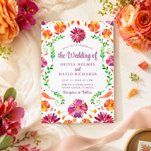 Boho-Bunte-Mexikanische-Blumen-Fiesta-Hochzeitsein Einladung