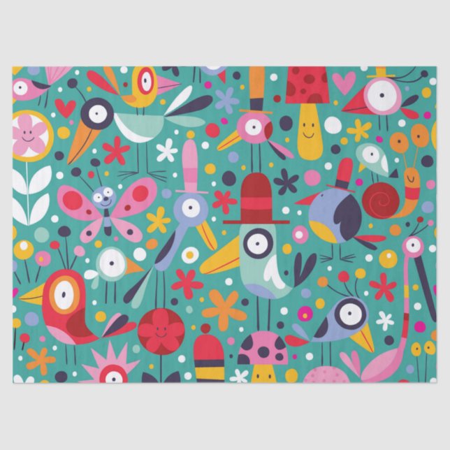 Boho buntes Spaß-Vogel-Muster Seidenpapier (Vorderseite)