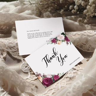 Boho-Burgund Florales Schriftzug-Hochzeit Dankeskarte