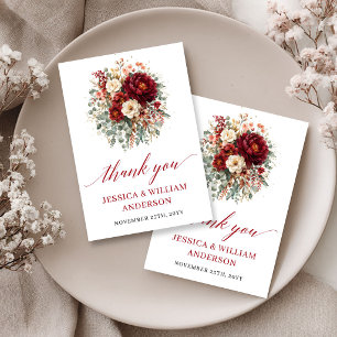 Boho-Burgund-Grün-Hochzeit-Dankeskarten Dankeskarte