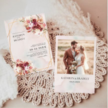Boho-Burgund-Hochzeits-Blumenmuster-Einladung