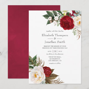 Boho Burgund - Marsala Florale Hochzeit Einladung