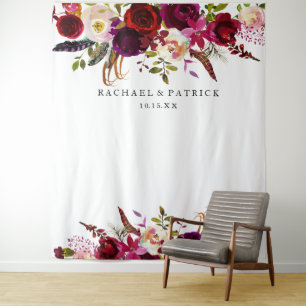 Boho-Burgund-Marsala-Florales Hochzeitsdekor Wandteppich
