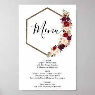 Boho-Burgund-Menü- oder Bar-Menü-Schild Poster