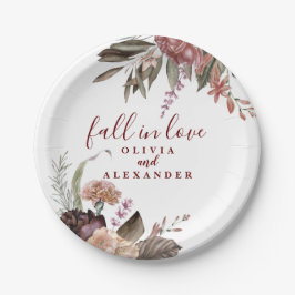 Boho Burgund Rose fallen in Liebe Blumenhochzeit Pappteller