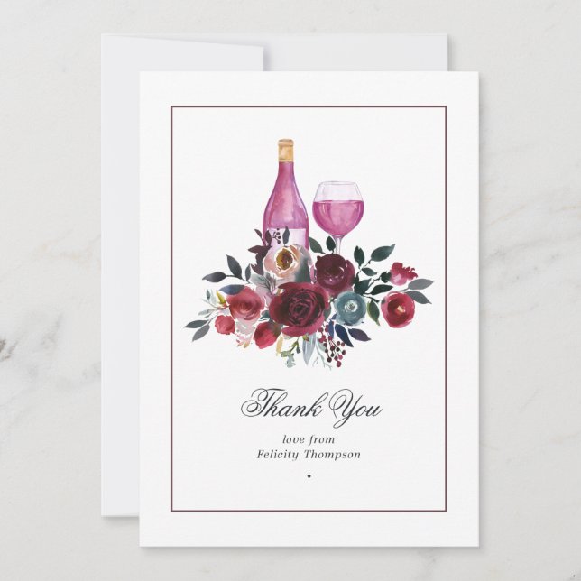 Boho Burgund und Navy Brautparty zur Weinprobe Dankeskarte (Vorderseite)