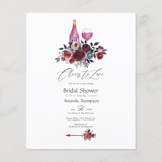 Boho Burgund und Navy Brautparty zur Weinprobe Flyer (Vorne)