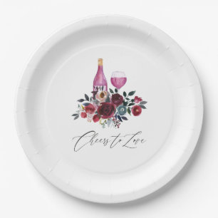 Boho Burgund und Navy Brautparty zur Weinprobe Pappteller