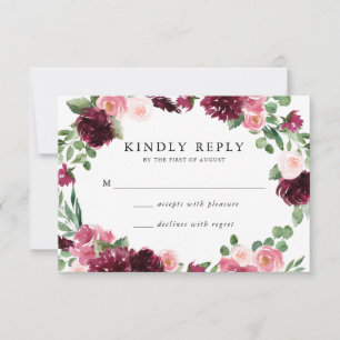 Boho-Burgund- und Rosé-Blumen-Hochzeits-RSVP-Karte RSVP Karte