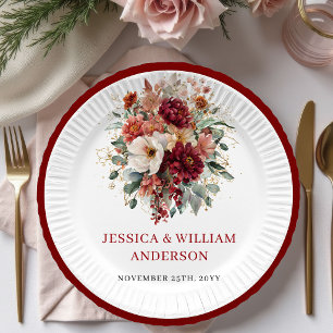 Boho-Burgund-Weihnachts-Hochzeitspapierplatten-Des Pappteller