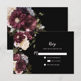 Boho Burgund Weinweiß Floral Zusagen   RSVP Karte