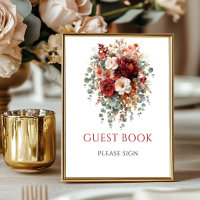 Boho-Burgunder-Blumen-Gästebuch 8x10 Tischplatte
