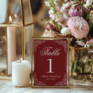 Boho-Burgunder-Blumen-Hochzeitstisch-Nummer Einladung