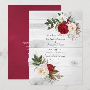 Boho-Burgunder-Blumen-QR-Code-RSVP-boheme-Hochzeit Einladung