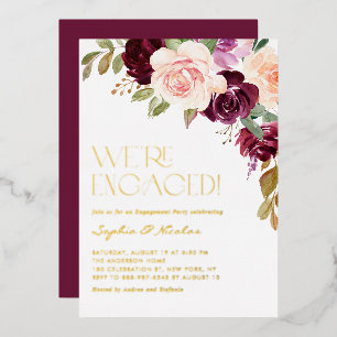 Boho-Burgunder-Pfirsich-Blumen-Herbst-Verlobungspa Folieneinladung