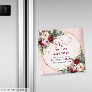 Boho Burgunder-Rosa-Gold Blumen Save Date Magnet