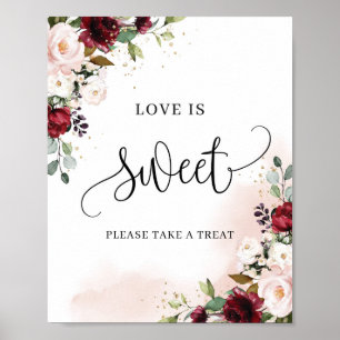 Boho-Burgunder-Rosé-Blumen-Chic-Liebe-ist-süß-Schi Poster