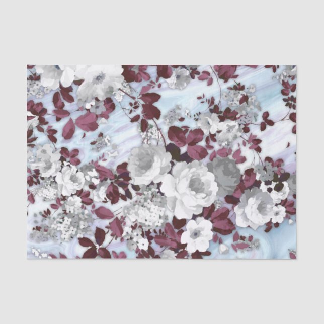 Boho Burgunder weißes Pastellmarmorblumenmuster Seidenpapier (Vorderseite)