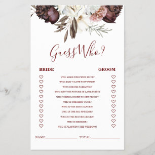 Boho-Burgunderrosen-Herbst-Brautjunggesellinnenabs Flyer