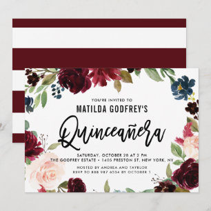 Boho Burgundy Autumn Floral Wreath Quinceañera Einladung