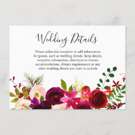 Boho Burgundy Blume Frühjahrs-Hochzeit im Herbst D Begleitkarte