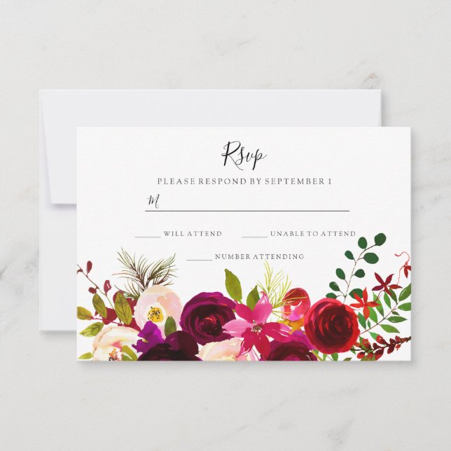 Boho Burgundy Blume Frühjahrswoche RSVP Karte (Vorderseite)