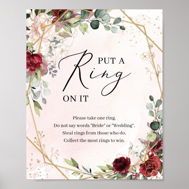 Boho burgundy Blumengestein legte einen Ring auf s Poster (Vorne)