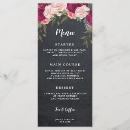 Boho burgundy Blumenkreide Hochzeitskarte Menükarte
