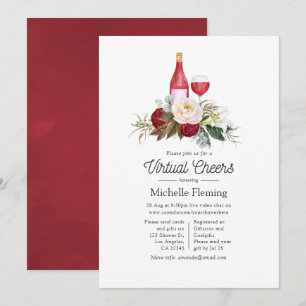 Boho Burgundy Blumenwein beim Verkohlen virtueller Einladung