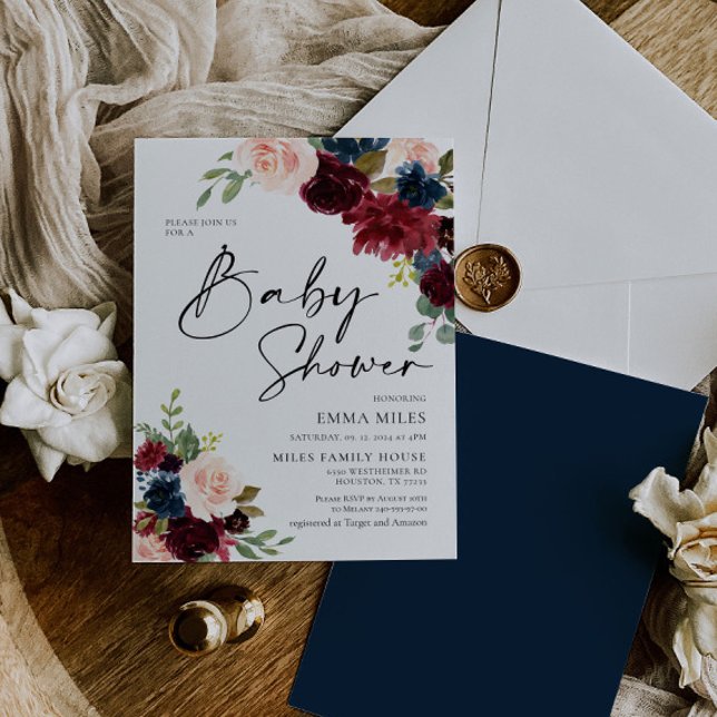 Boho Burgundy Blush Baby shower Invitation (Créateur téléchargé)
