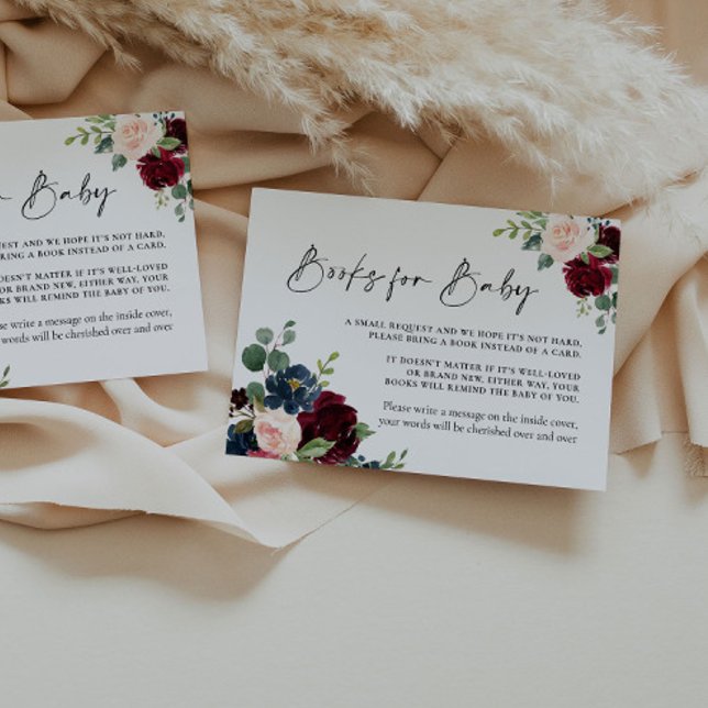 Boho Burgundy Blush Books for Baby Card Mitteilungskarte (Von Creator hochgeladen)