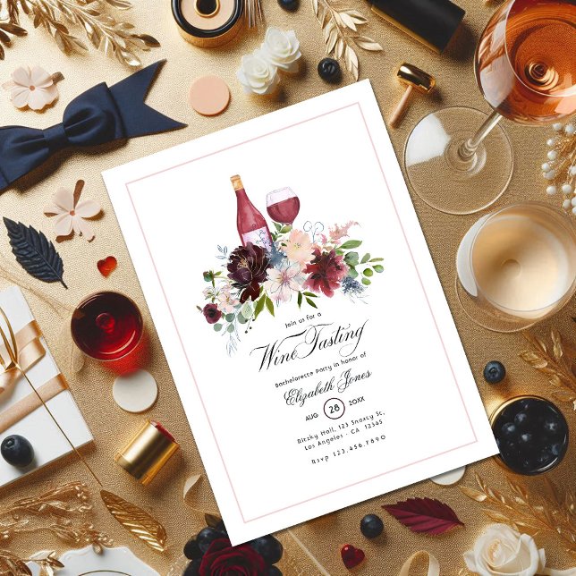 Boho Burgundy Blush Dusty Blue Bacheloretto Einladung (Boho Burgundy Blush Dusty Blue Wine Bachelorette Invitation)